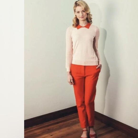 SESSUN Madewell Woven Skinny Pants Orange Cotton Ankle Crop Mid Rise Vibrant - Picture 12 of 12